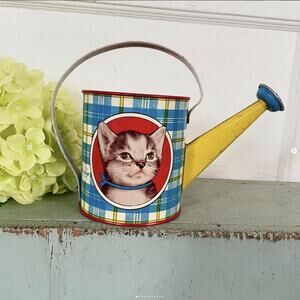 Vintage Ohio Arts Watering Can Tin Cat Kitten Dog Puppy Terrier Double Sided